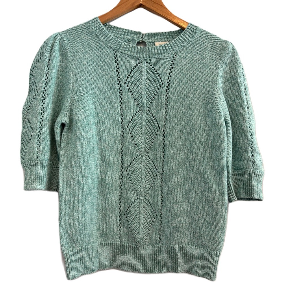 Sundance Aqua Open Knit Short Sleeve Sweater Size Small NWT